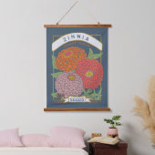Zinnia Flower Seed Packet (Soft Navy) Hangend Wandkleed (Slaapkamer)