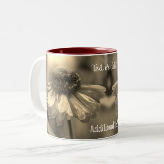 Zinnia Flower Sepia Aangepast Tweekleurige Koffiemok (Voorkant links)