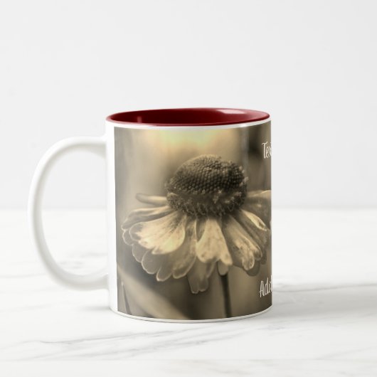 Zinnia Flower Sepia Aangepast Tweekleurige Koffiemok (Links)