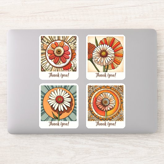 Zinnia Flowers Groovy Retro Aangepast Sticker (Computer)