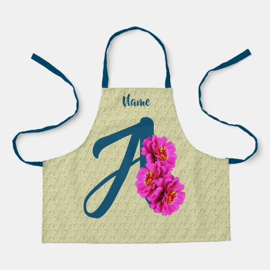 Zinnia Flowers Monogram Initiaal A Jouw naam Apron Schort (Voorkant)