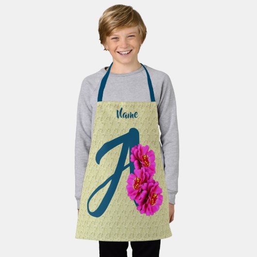 Zinnia Flowers Monogram Initiaal A Jouw naam Apron Schort (Gedragen)