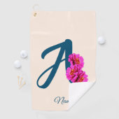 Zinnia Flowers Monogram Initiaal A Jouw naam Golfhanddoek (Insitu)