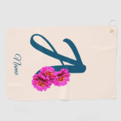 Zinnia Flowers Monogram Initiaal A Jouw naam Golfhanddoek (Horizontaal)