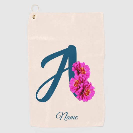 Zinnia Flowers Monogram Initiaal A Jouw naam Golfhanddoek (Voorkant)