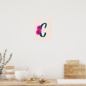 Zinnia Flowers Monogram Initiaal C Poster (Keuken)