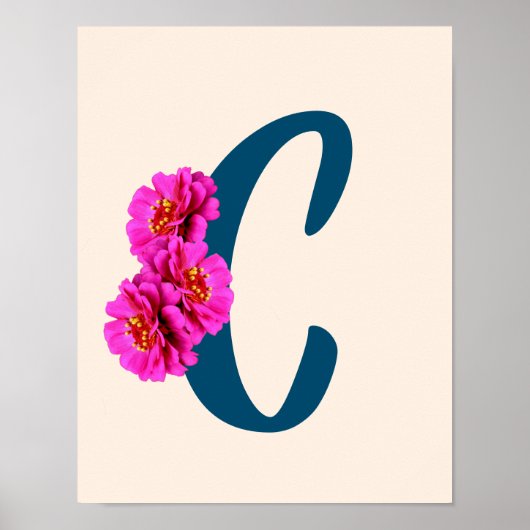 Zinnia Flowers Monogram Initiaal C Poster (Voorkant)