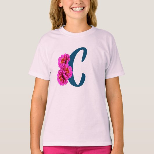 Zinnia Flowers Monogram Initiaal C T-shirt (Voorkant)