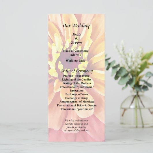 Zinnia in tinten oranje programmakaart (Staand voorkant)