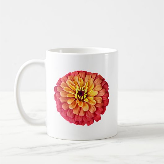 Zinnia in tinten van Sinaasappel Koffiemok (Links)