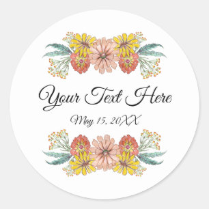 Zinnia Kunsttekening - Aangepaste Tekst Krans Ronde Sticker