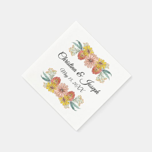 Zinnia Kunsttekening - Aangepaste Tekst Krans Servet (Hoek)