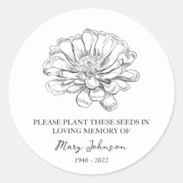 Zinnia Memorial Funeral Seed Packet Ronde Sticker
