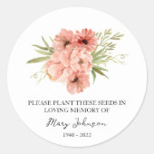 Zinnia Memorial Funeral Seed Packet Ronde Sticker (Voorkant)