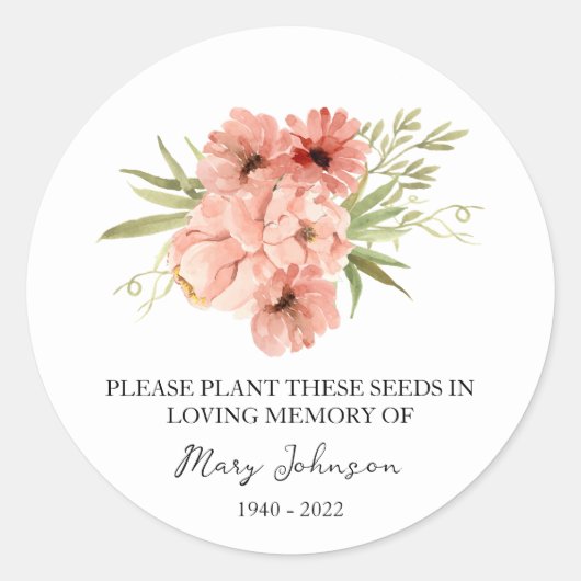 Zinnia Memorial Funeral Seed Packet Ronde Sticker (Voorkant)