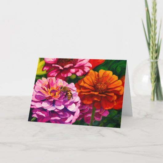 Zinnia met werkbijen kaart (Voorkant)