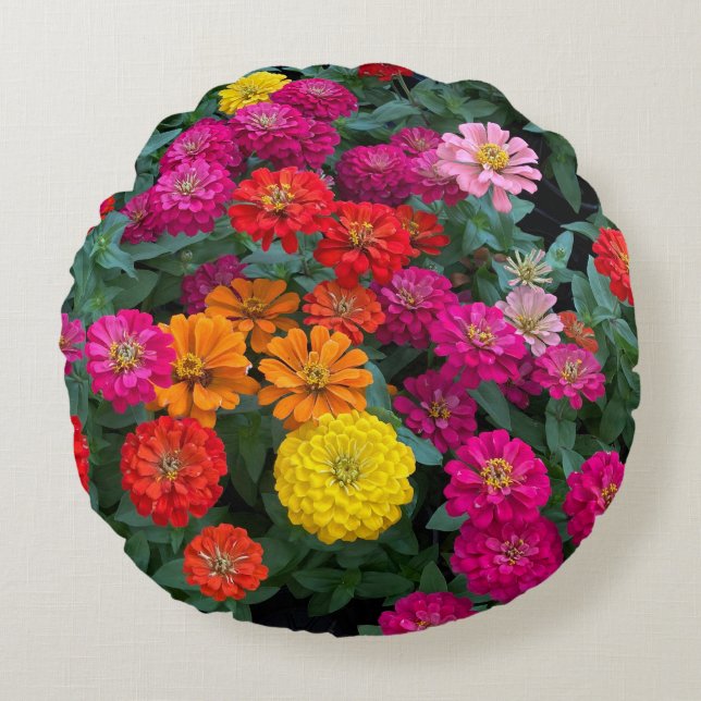 Zinnia Paradise Rond Kussen (Voorkant)