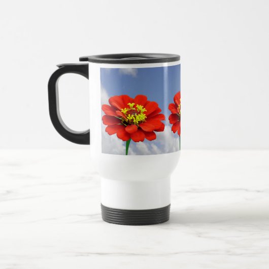 Zinnia rode bloemen Mok (Links)