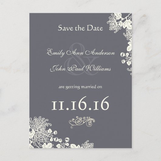  Zinnia Save the Date Grijs en Ivoor Aankondigingskaart (Voorkant)