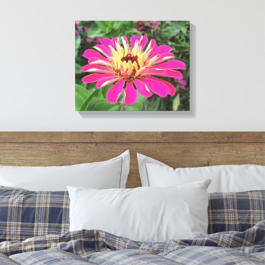ZINNIA - Vibrant roze en crème - Canvas Afdruk (Insitu (Slaapkamer))