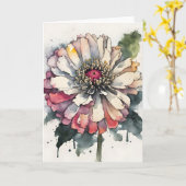 Zinnia - Waterverf bloemen Kaart (Gele Bloem)