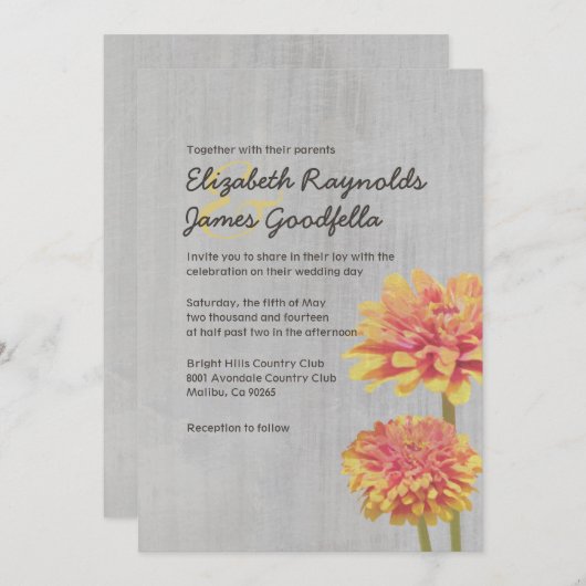  Zinnia Wedding Invitations Kaart (Voorkant / Achterkant)
