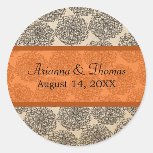  Zinnia Wedding Stickers, Tangerine Ronde Sticker (Voorkant)