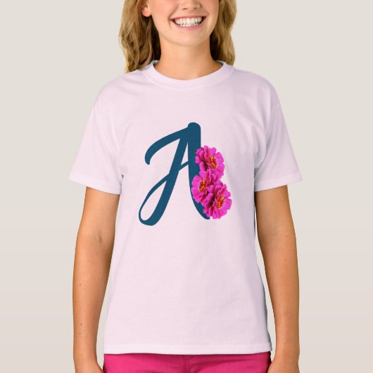 Zinniabloemen Monogram Initiaal A T-shirt (Voorkant)