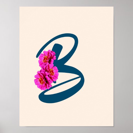Zinniabloemen Monogram Initiaal B Poster (Voorkant)