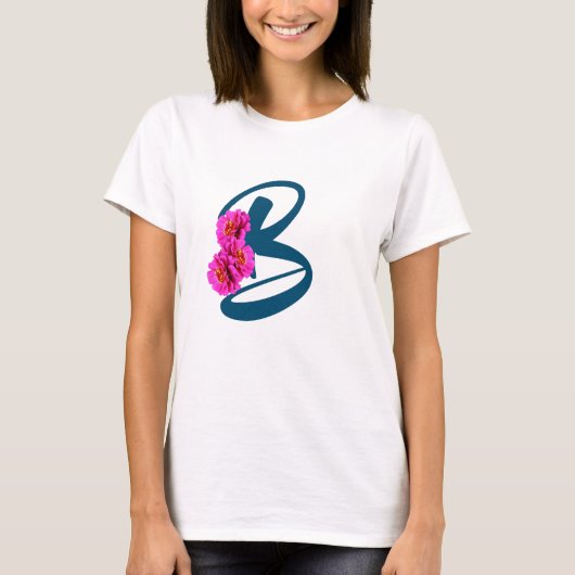 Zinniabloemen Monogram Initiaal B T-shirt (Voorkant)