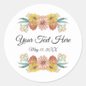 Zinniakunst tekening - Aangepaste tekst krans Ronde Sticker (Voorkant)