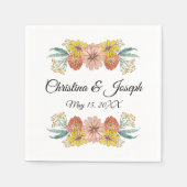 Zinniakunst tekening - Aangepaste tekst krans Servet (Voorkant)