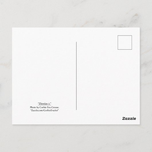 "Zinnias 2." Briefkaart (Achterkant)