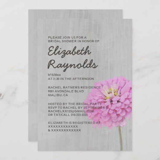  Zinnias Bridal Shower Invitations Kaart (Voorkant / Achterkant)