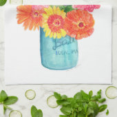 Zinnias in Blue Canning Jar Kitchen Towel Theedoek (Gevouwen)