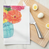 Zinnias in Blue Canning Jar Kitchen Towel Theedoek (Quarter Fold)