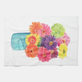 Zinnias in Blue Canning Jar Kitchen Towel Theedoek (Horizontaal)