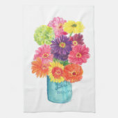 Zinnias in Blue Canning Jar Kitchen Towel Theedoek (Verticaal)