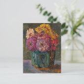 Zinnia's in een groene pot | Floris Verster Briefkaart (Staand voorkant)