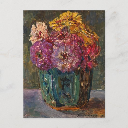 Zinnia's in een groene pot | Floris Verster Briefkaart (Voorkant)