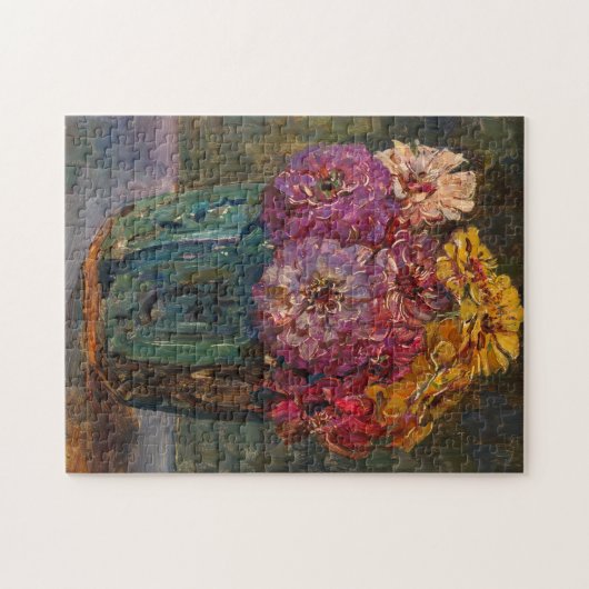 Zinnia's in een groene pot | Floris Verster Legpuzzel (Horizontaal)