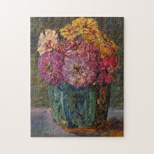 Zinnia's in een groene pot | Floris Verster Legpuzzel (Verticaal)