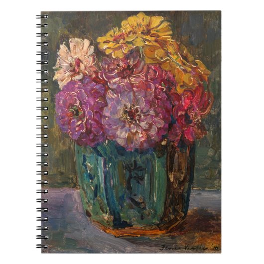 Zinnia's in een groene pot | Floris Verster Notitieboek (Voorkant)