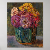 Zinnia's in een groene pot | Floris Verster Poster (Voorkant)