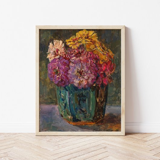 Zinnia's in een groene pot | Floris Verster Poster