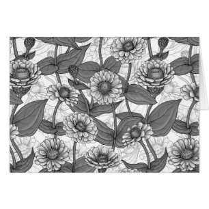 Zinnia's, monochome op wit