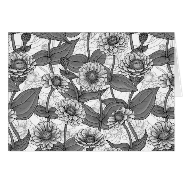 Zinnia's, monochome op wit (Voorkant Horizontaal)