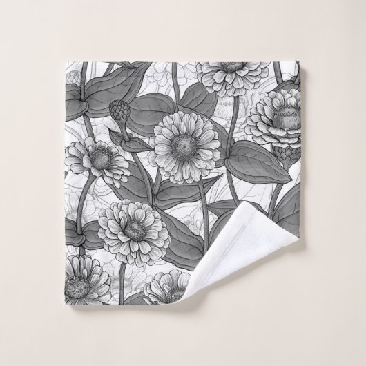 Zinnia's, monochome op wit bad handdoek (Wasdoekje)