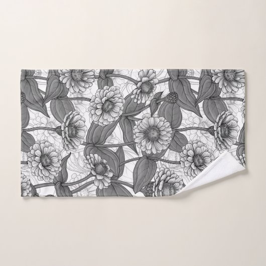 Zinnia's, monochome op wit bad handdoek (Handdoek)