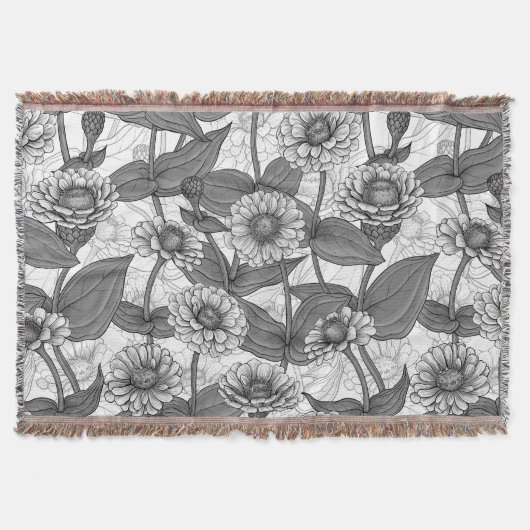 Zinnia's, monochome op wit deken (Voorkant)